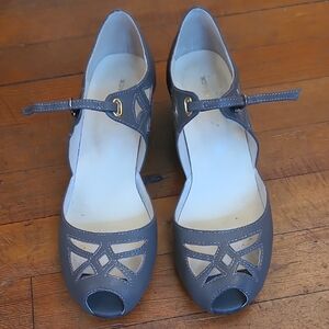 Size 39 Gray Women's Peep-Toe Mary Jane Shoes